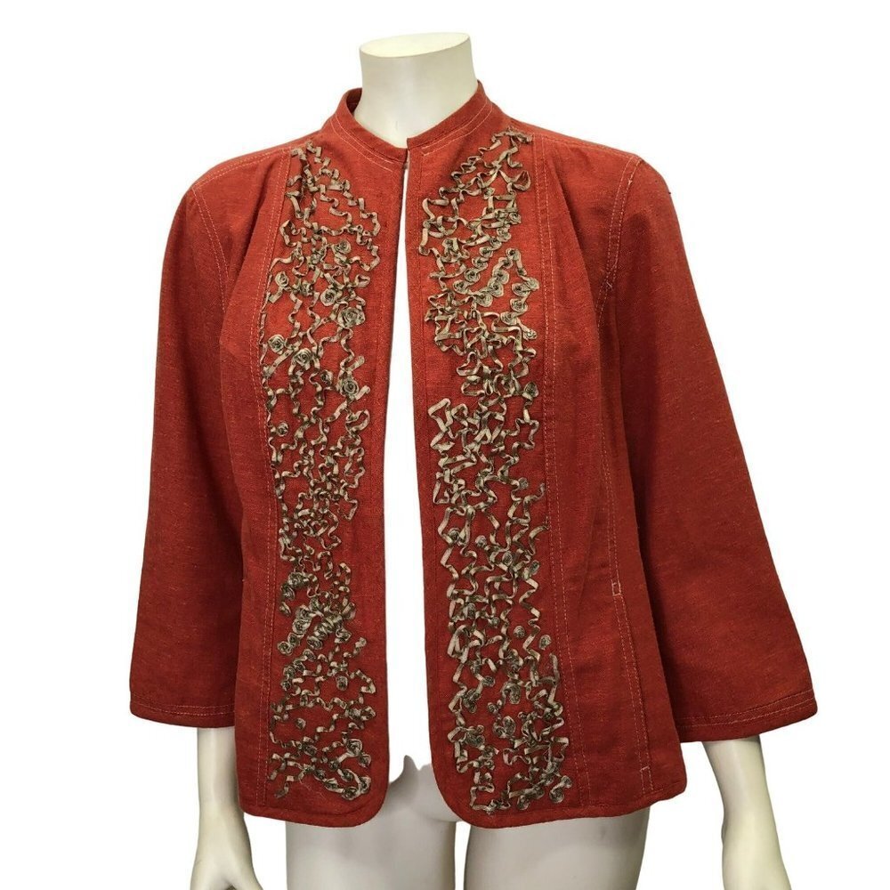 COLDWATER CREEK RUST LINEN BLEND 3/4 SLEEVE JACKET SIZE 16